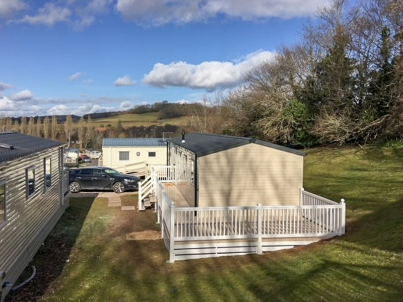 Willerby Etchingham 2018 at Golden Sands, Dawlish, Devon. Lovely decking, 3 bedrooms