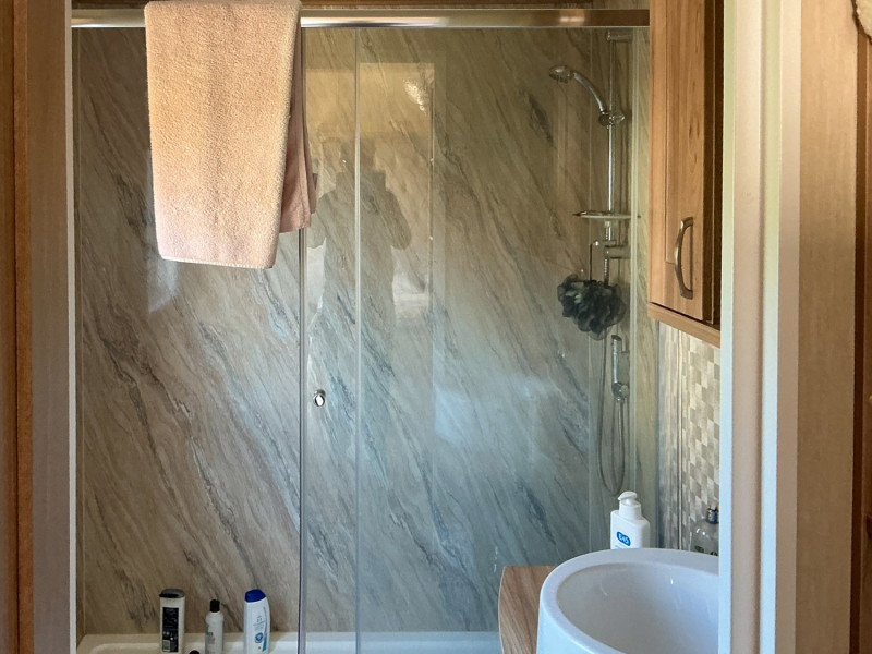 Pemberton Rivendale 2019 twin lodge sited at Heathland Beach, Kessingland, Norfolk