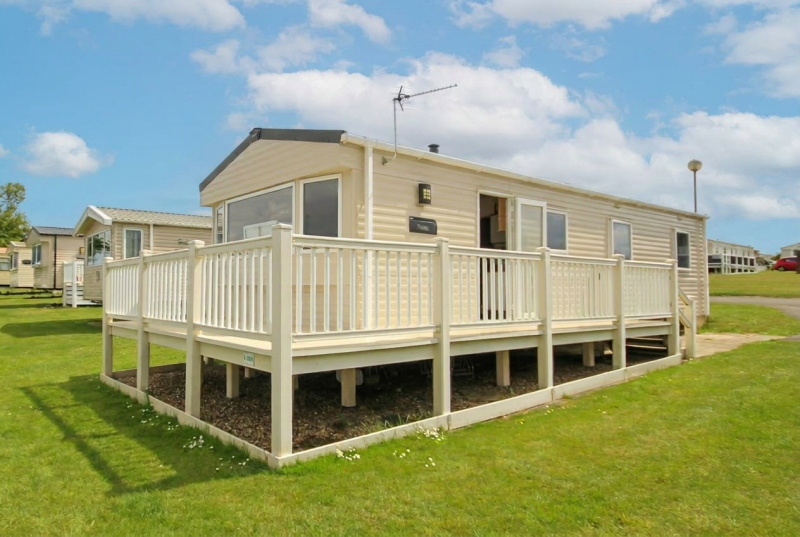 ABI Trieste 2017 static caravan sited at Allhallows, Kent. 3 bedrooms, DG/CH, decking