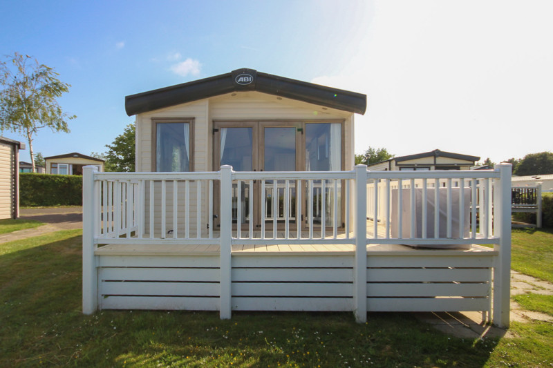 ABI Haywood 2015 static caravan + decking at Haven's Allhallows, Kent