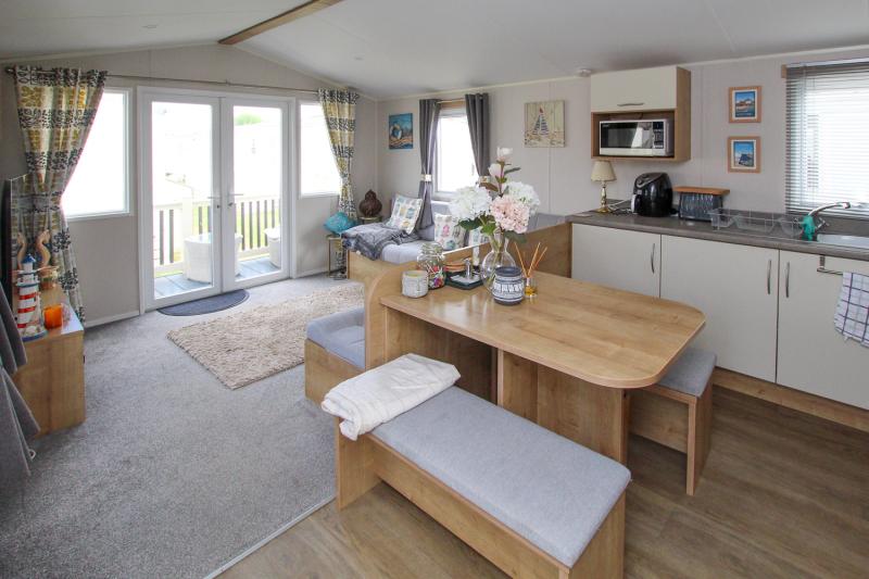 Willerby Grasmere 2022 with decking sited at Seaview Holiday Park, Whitstable, Kent