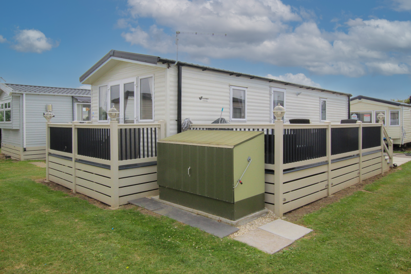 Willerby Grasmere 2022 with decking sited at Seaview Holiday Park, Whitstable, Kent