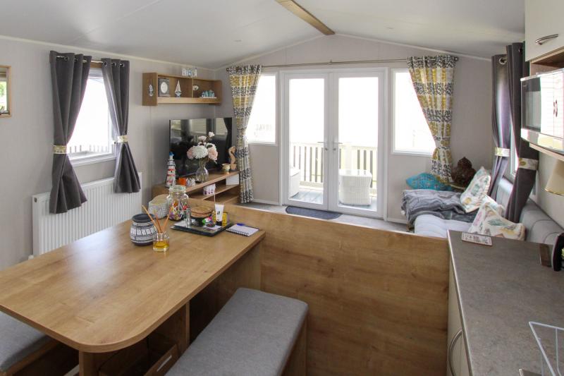 Willerby Grasmere 2022 with decking sited at Seaview Holiday Park, Whitstable, Kent