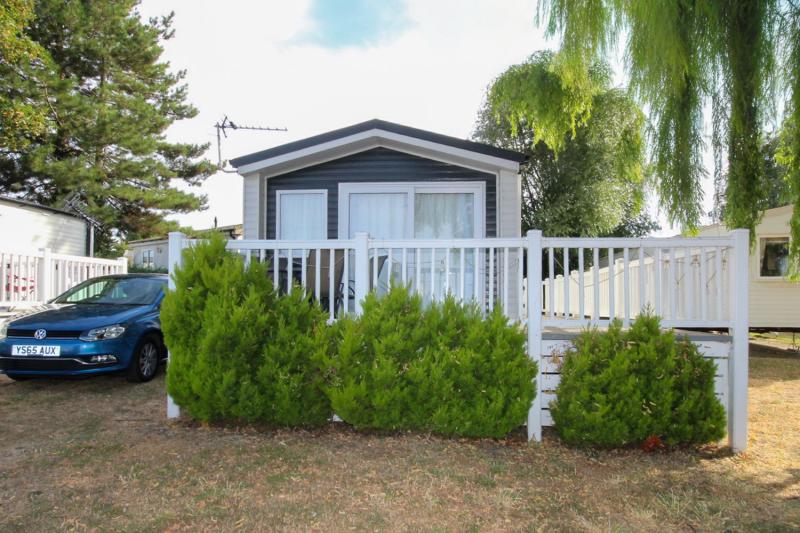Atlas Mirage 2022 static caravan sited at Haven's Kent Coast Holiday Park, Allhallows. 2 bed, DG/CH, decking